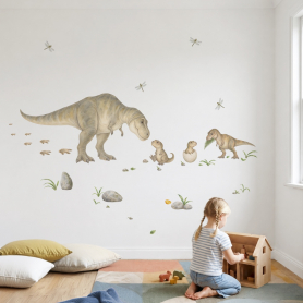 T-Rex Family Wall Sticker Pack Displayed in Bedroom